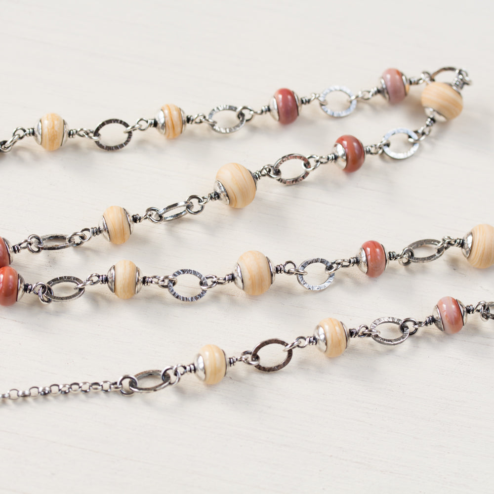 Agatized Fossil Coral Necklace, Pastel Floral Pattern Stone in Silver Bezel - jewelry by CookOnStrike