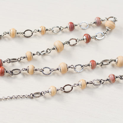 Agatized Fossil Coral Necklace, Pastel Floral Pattern Stone in Silver Bezel - jewelry by CookOnStrike