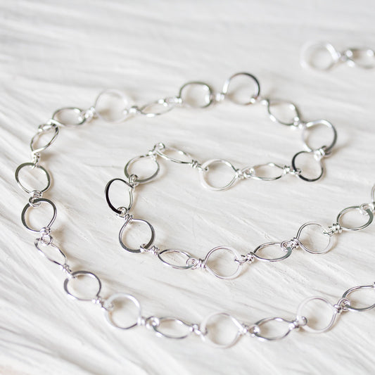 Medium Size Hammered Silver Links Chain, wire wrapped sterling silver necklace - jewelry by CookOnStrike