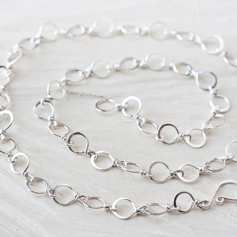 Handmade Wire Wrapped and Hammered Silver Links Chain Necklace - jewelry by CookOnStrike
