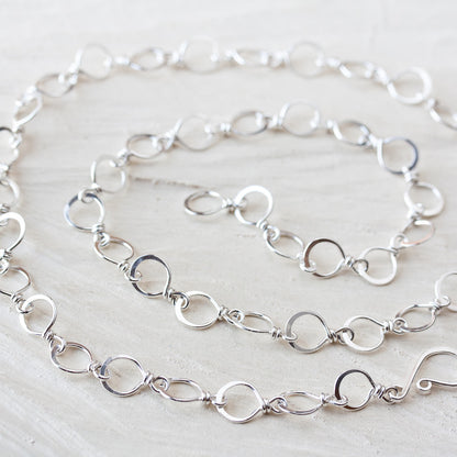 Handmade Wire Wrapped and Hammered Silver Links Chain Necklace - jewelry by CookOnStrike