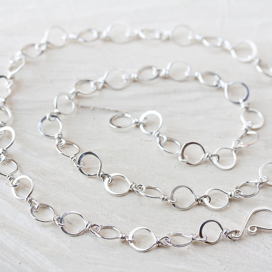 Handmade Wire Wrapped and Hammered Silver Links Chain Necklace - jewelry by CookOnStrike