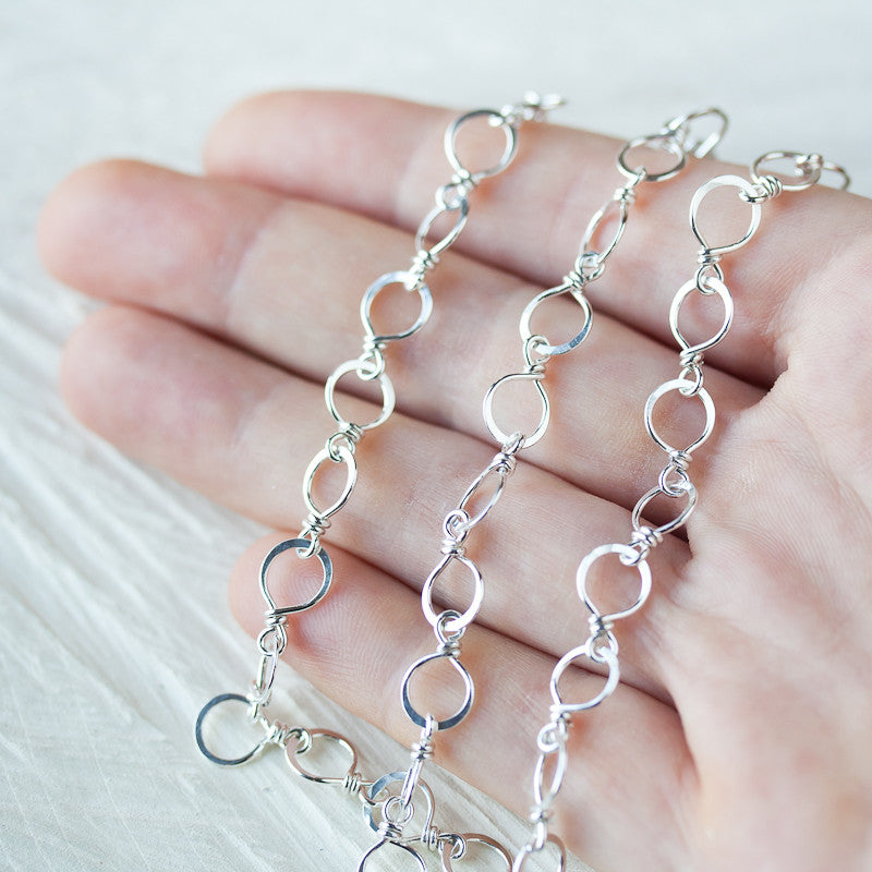 Handmade Wire Wrapped and Hammered Silver Links Chain Necklace - jewelry by CookOnStrike
