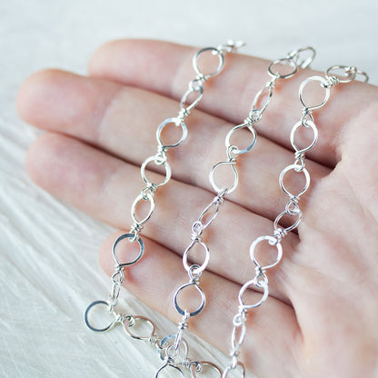 Handmade Wire Wrapped and Hammered Silver Links Chain Necklace - jewelry by CookOnStrike