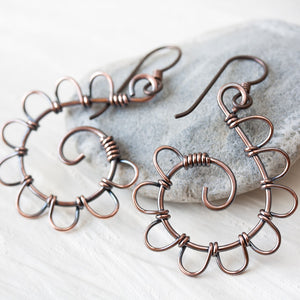 Playful Solid Copper Spiral Earrings, Hypoallergenic - jewelry by CookOnStrike