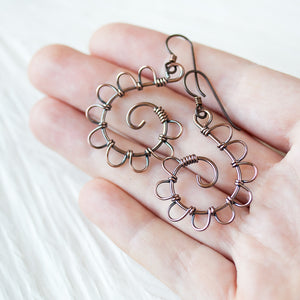Playful Solid Copper Spiral Earrings, Hypoallergenic - jewelry by CookOnStrike
