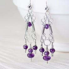 Load image into Gallery viewer, Amethyst Chandelier Earrings, Natural Faceted Stones, Sterling Silver - jewelry by CookOnStrike