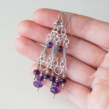 Load image into Gallery viewer, Amethyst Chandelier Earrings, Natural Faceted Stones, Sterling Silver - jewelry by CookOnStrike