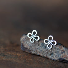 Load image into Gallery viewer, Small Celtic Knot Earrings, Tiny four leaf clover studs - jewelry by CookOnStrike