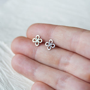 Small Celtic Knot Earrings, Tiny four leaf clover studs - jewelry by CookOnStrike
