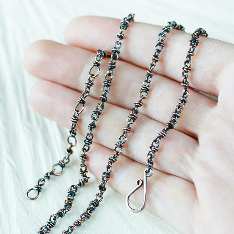 Handmade adjustable copper chain for pendant, wire wrapped links - jewelry by CookOnStrike