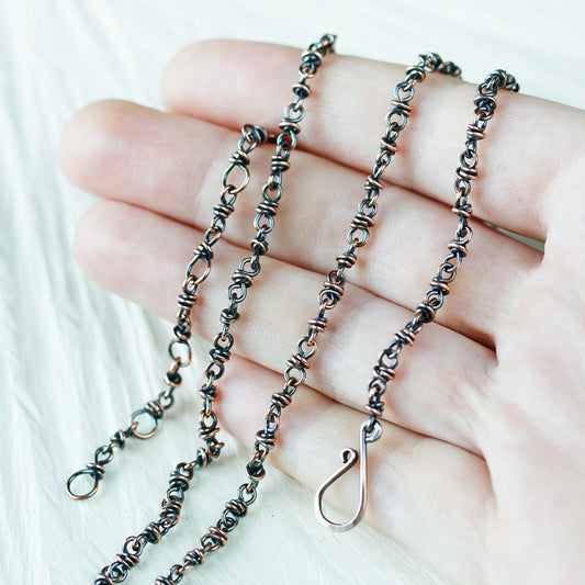 Handmade adjustable copper chain for pendant, wire wrapped links - jewelry by CookOnStrike