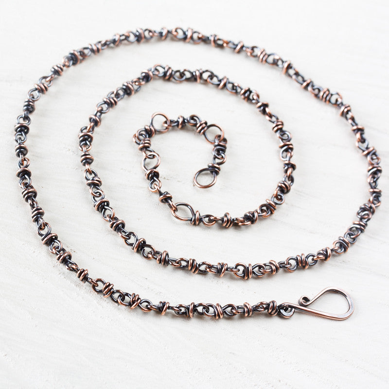 Handmade adjustable copper chain for pendant, wire wrapped links - jewelry by CookOnStrike