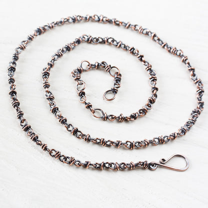 Handmade adjustable copper chain for pendant, wire wrapped links - jewelry by CookOnStrike