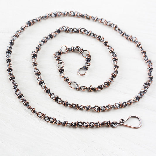 Handmade adjustable copper chain for pendant, wire wrapped links - jewelry by CookOnStrike