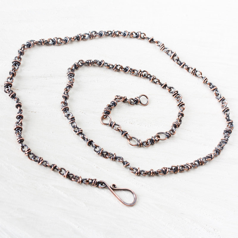 Handmade adjustable copper chain for pendant, wire wrapped links - jewelry by CookOnStrike