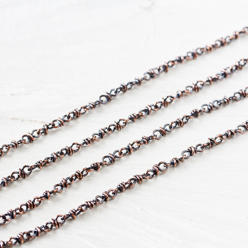 Handmade adjustable copper chain for pendant, wire wrapped links - jewelry by CookOnStrike