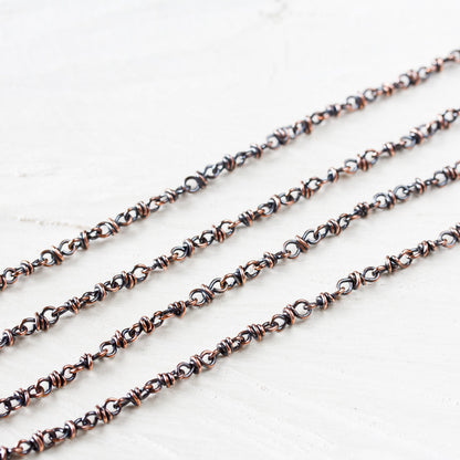Handmade adjustable copper chain for pendant, wire wrapped links - jewelry by CookOnStrike