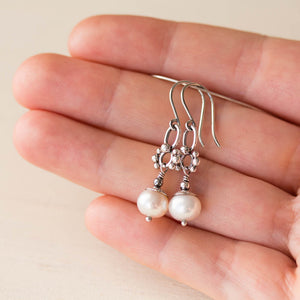 Unique Petite White Pearl Earrings, Sterling Silver - jewelry by CookOnStrike