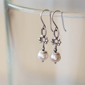 Unique Petite White Pearl Earrings, Sterling Silver - jewelry by CookOnStrike
