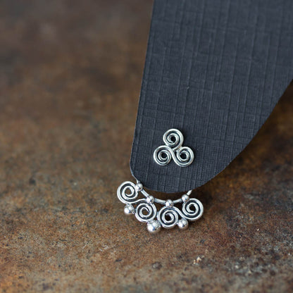Celtic Style Ear Jackets with Mini Spirals, Sterling Silver - jewelry by CookOnStrike