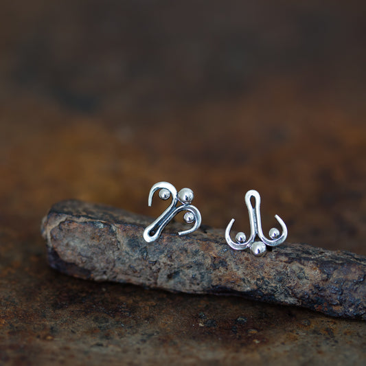 Unusual stud earrings, abstract silver ornament - jewelry by CookOnStrike