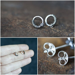 Unique Silver Circle Earrings, wire wrapped studs - jewelry by CookOnStrike