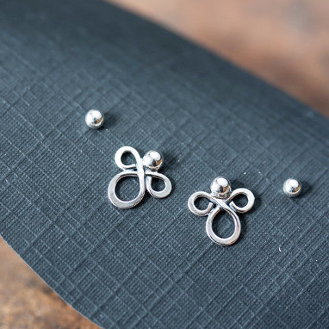 Abstract Double Piercing Earring Set, Sterling silver studs - jewelry by CookOnStrike