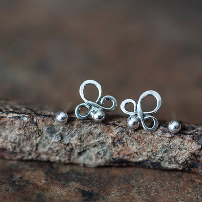 Abstract Double Piercing Earring Set, Sterling silver studs - jewelry by CookOnStrike