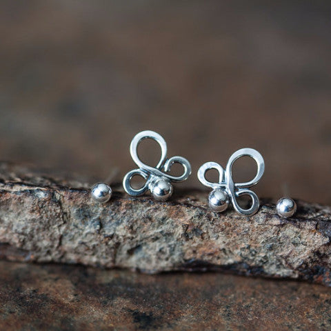 Abstract Double Piercing Earring Set, Sterling silver studs - jewelry by CookOnStrike