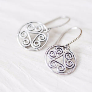 Tiny Spiral Medallion Earrings, Short silver dangles - jewelry by CookOnStrike