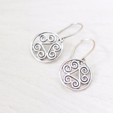 Load image into Gallery viewer, Tiny Spiral Medallion Earrings, Short silver dangles - jewelry by CookOnStrike