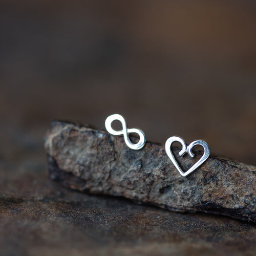Endless Love - Mismatched Stud Earrings, heart and infinity symbol - jewelry by CookOnStrike