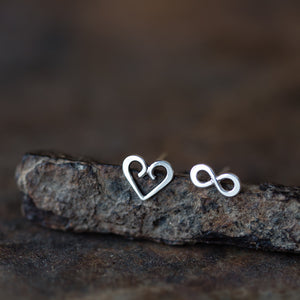 Endless Love - Mismatched Stud Earrings, heart and infinity symbol - jewelry by CookOnStrike