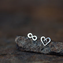 Load image into Gallery viewer, Endless Love - Mismatched Stud Earrings, heart and infinity symbol - jewelry by CookOnStrike