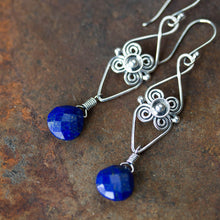 Load image into Gallery viewer, Long Elegant Lapis Lazuli Earrings, Sterling Silver Metalwork - jewelry by CookOnStrike