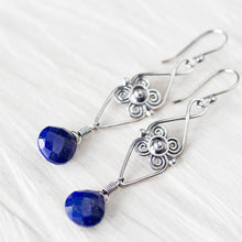 Load image into Gallery viewer, Long Elegant Lapis Lazuli Earrings, Sterling Silver Metalwork - jewelry by CookOnStrike