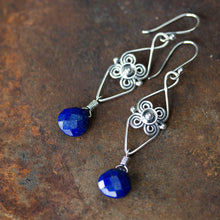 Load image into Gallery viewer, Long Elegant Lapis Lazuli Earrings, Sterling Silver Metalwork - jewelry by CookOnStrike
