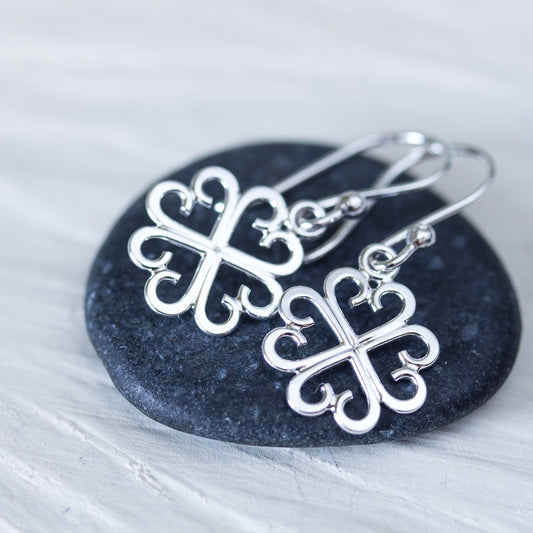 Unique Handcrafted Four Leaf Clover Earrings, Lucky Shamrock Charm - jewelry by CookOnStrike