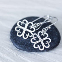 Load image into Gallery viewer, Unique Handcrafted Four Leaf Clover Earrings, Lucky Shamrock Charm - jewelry by CookOnStrike