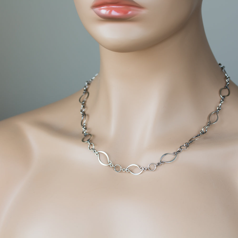 Elegant Marquise Link Chain Necklace, Sterling Silver - jewelry by CookOnStrike