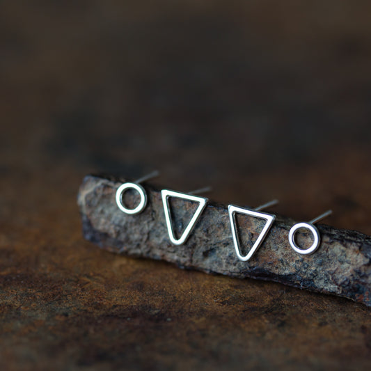Geometric Double Piercing Earring Set, Triangle plus Circle - jewelry by CookOnStrike
