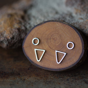 Geometric Double Piercing Earring Set, Triangle plus Circle - jewelry by CookOnStrike