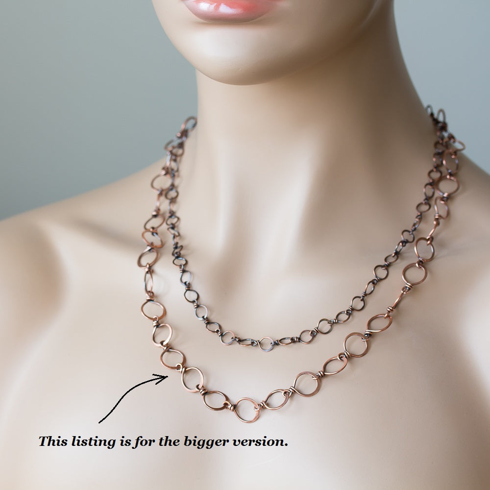 Large Hammered Wire Wrapped Copper Chain Necklace - jewelry by CookOnStrike