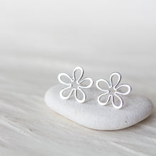 Load image into Gallery viewer, Dainty Sterling Silver Flower Stud Earrings, Simple Daisy - jewelry by CookOnStrike