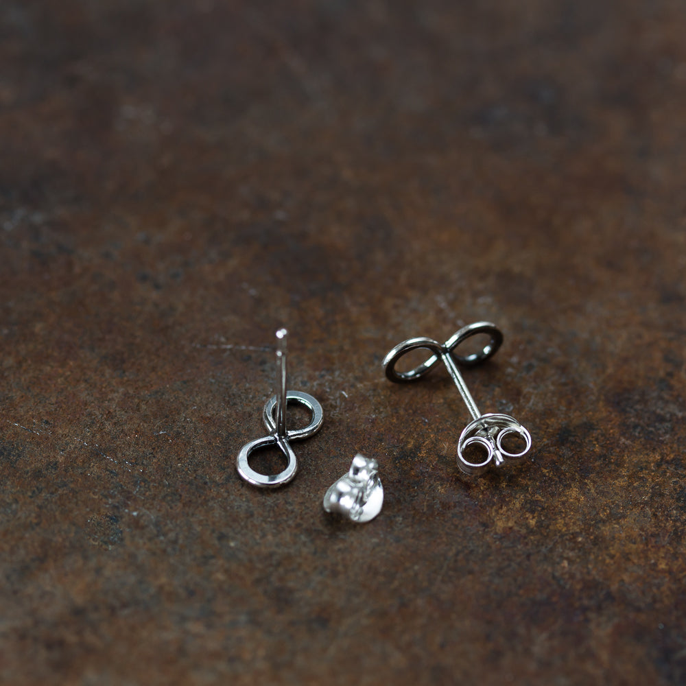 Small Handmade Silver Infinity Earrings, Simple modern everyday studs - jewelry by CookOnStrike