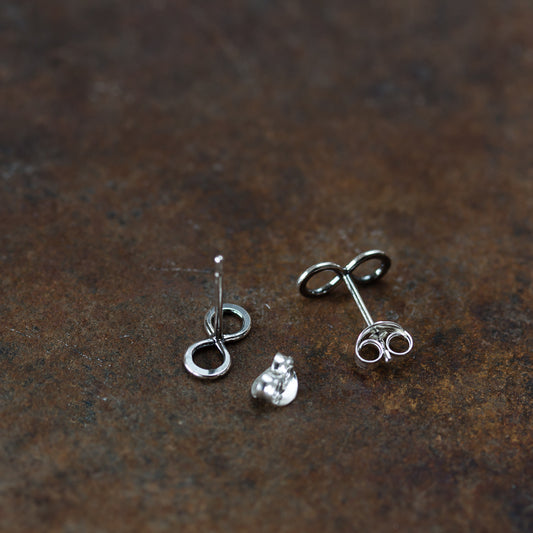 Small Handmade Silver Infinity Earrings, Simple modern everyday studs - jewelry by CookOnStrike