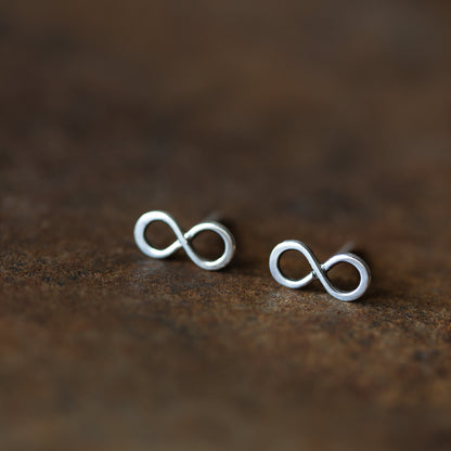 Small Handmade Silver Infinity Earrings, Simple modern everyday studs - jewelry by CookOnStrike