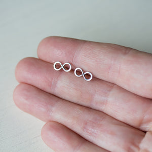 Small Handmade Silver Infinity Earrings, Simple modern everyday studs - jewelry by CookOnStrike