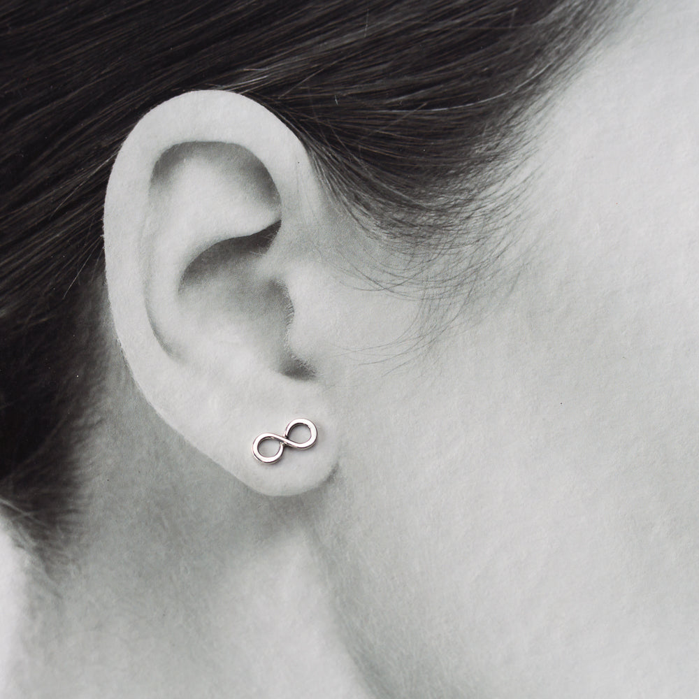 Small Handmade Silver Infinity Earrings, Simple modern everyday studs - jewelry by CookOnStrike